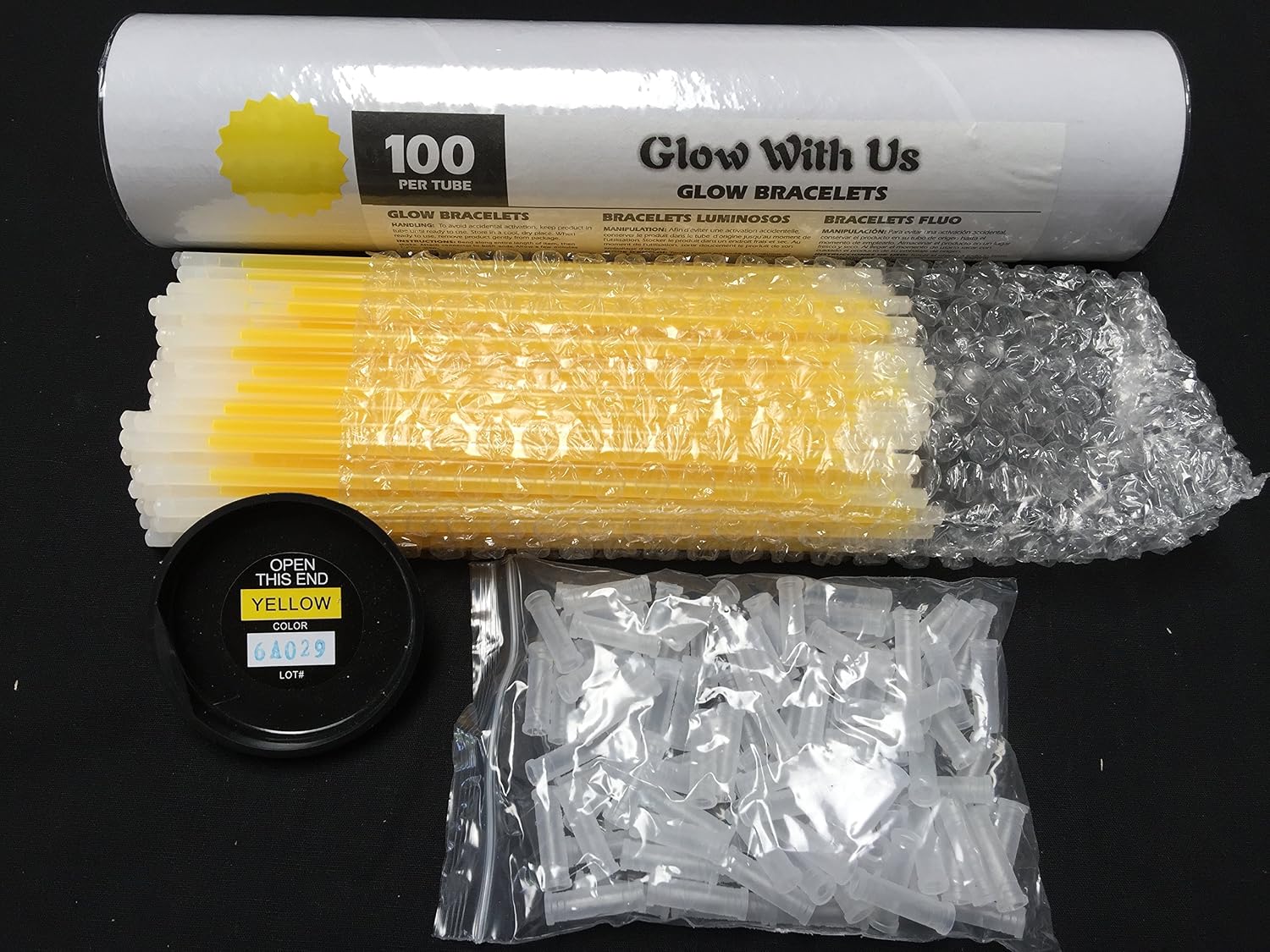 Brand Glow Sticks Bracelets Bulk Wholesale, 2500 8' Yellow Glow Bracelets, Bright Color, Glow 8-12 Hrs, Connectors Included, Glow Party Favor Supplies, Sturdy Packaging, Great Fun.