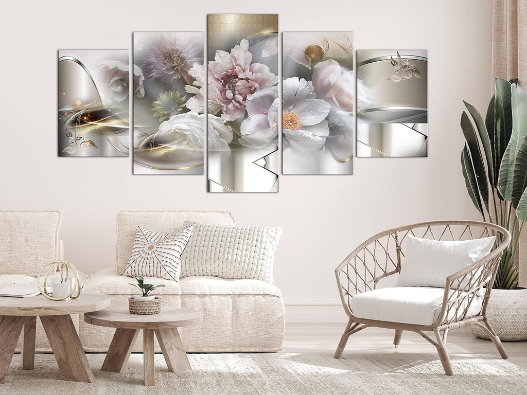 artgeist - Hand-Textured Canvas Wall Art Print Retro Flowers 90x45 in - 5pcs Painting Canvas Prints - Acrylic Gel Texture Artwork Image Contemporary Modern Home Peonies Floral Abstract a-C-10081-b-a