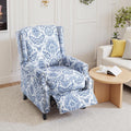 Pushback Recliner Chair, Floral Fabric Wingback Recliner Chair, Upholstered Rivet Trim Armchair Push Back Recliner Accent Chair for Small Spaces, Living Room, Navy
