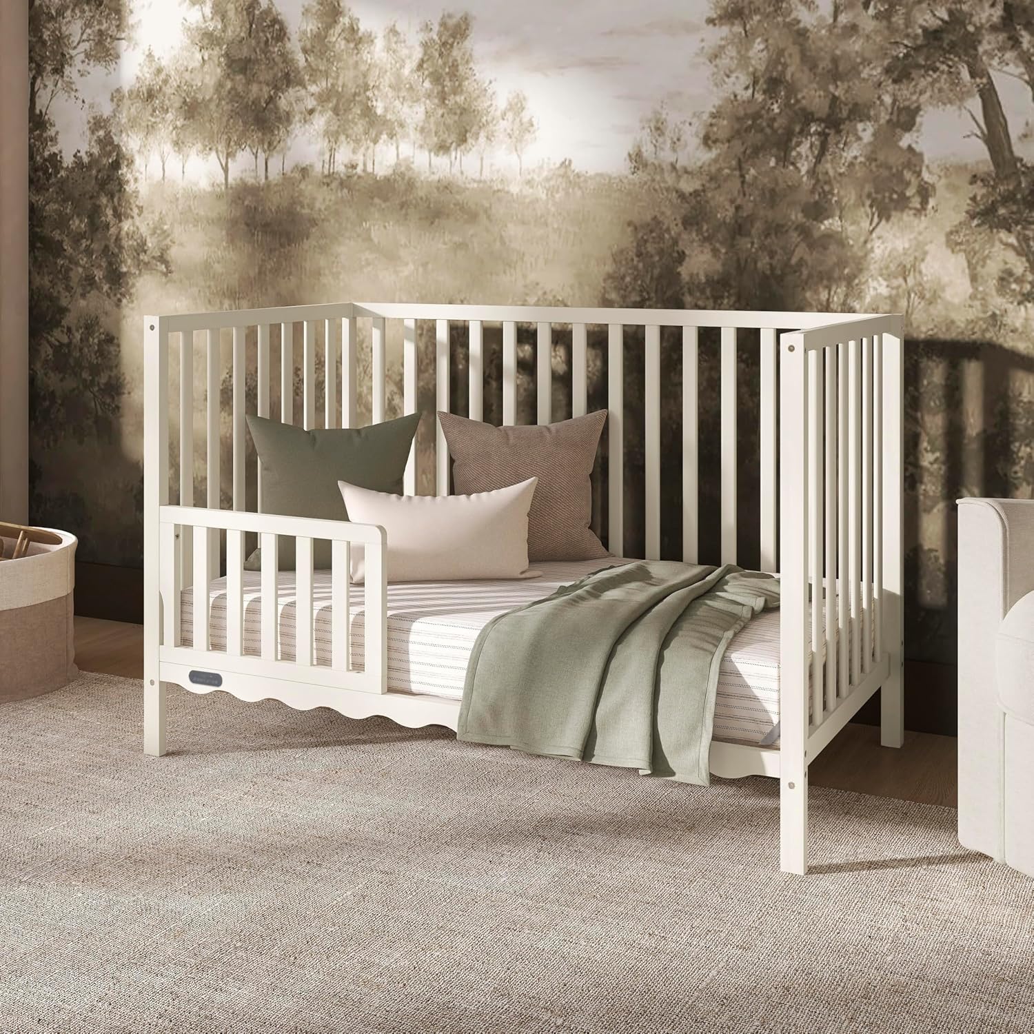 Dream On Me Synergy Wave 5-in-1 Convertible Crib, GREENGUARD Gold, Cannoli Cream