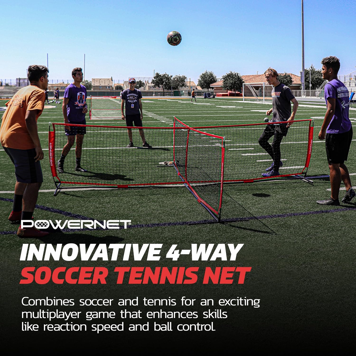 PowerNet 4 Way Soccer Net, Portable Indoor & Outdoor Soccer Training, Game and Training Equipment for Adults and Kids, Ideal for Backyard, Park or Beach, 2 Sizes