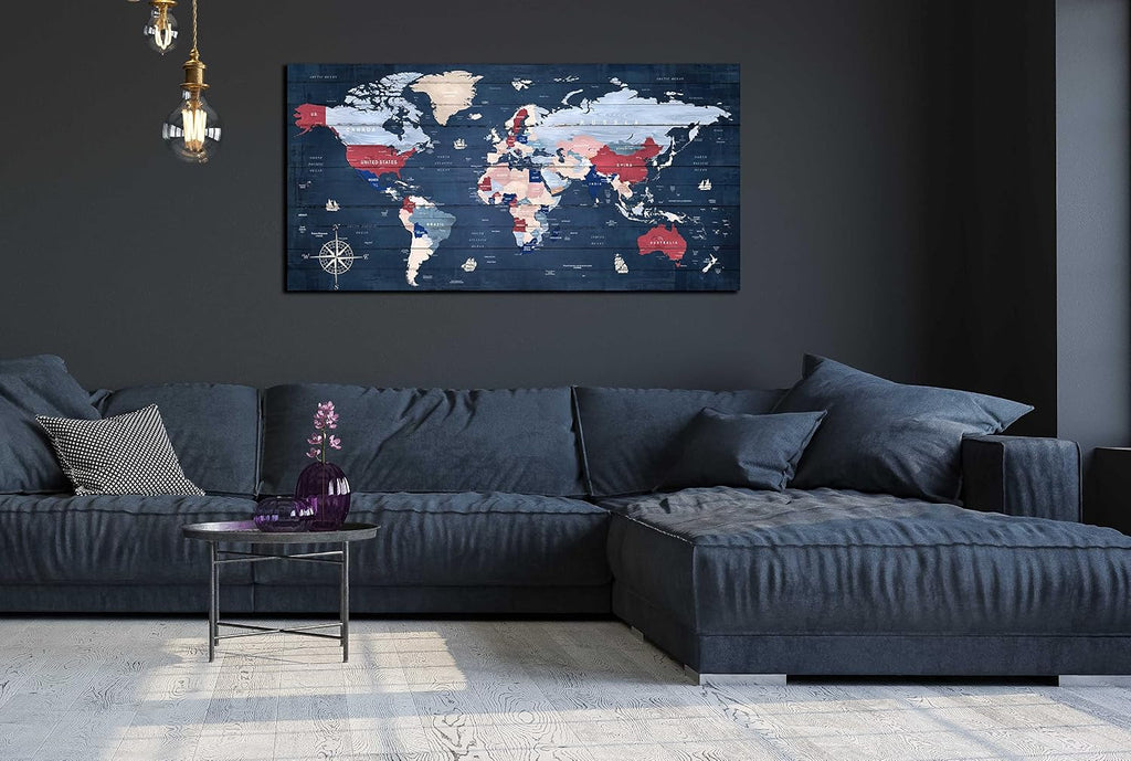 ZHAOSHOP World Maps for Wall - Blue Wall Decor for Living Room - World Map Canvas Wall Art Ready to Hang Size 59' x 29'
