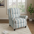 Pushback Recliner Chair, Comfy Fabric Wingback Recliner Chair, Upholstered Armchair Push Back Recliner with Wood Legs, Rivet Trim Single Sofa Accent Chair for Living Room, Bedroom, Blue Stripe