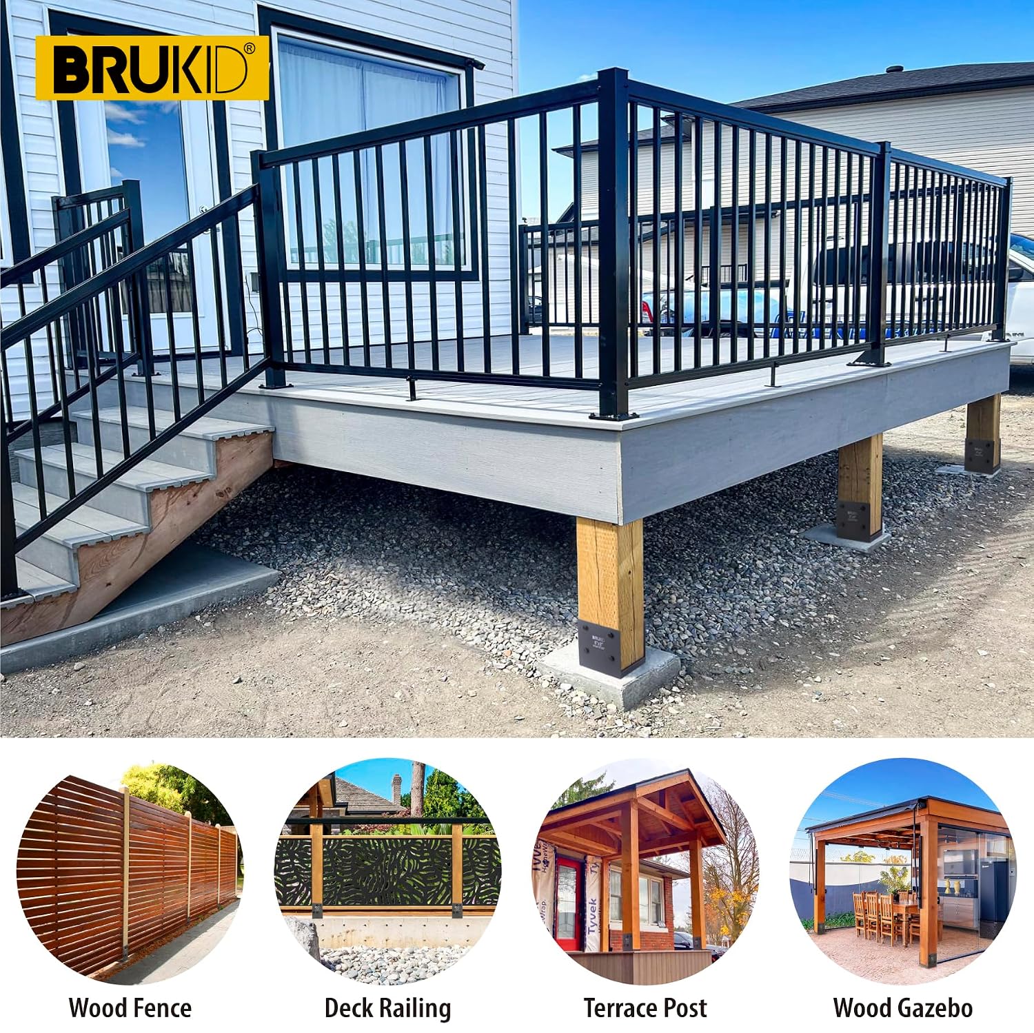 Stainless Steel 6 x 6 (Actual: 5.5' x 5.5') Deck Post Base, Post Anchor Bracket, Concrete Support Anchor Base for Railings, Fences, Pavilions, Porches (4pack-Dark Gray)