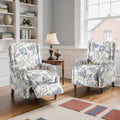 Set of 2 Floral Pushback Recliner Chairs, Fabric Upholstered Rivet Trim Accent Club Chairs for Living Room, Home Theater- Bule Plant