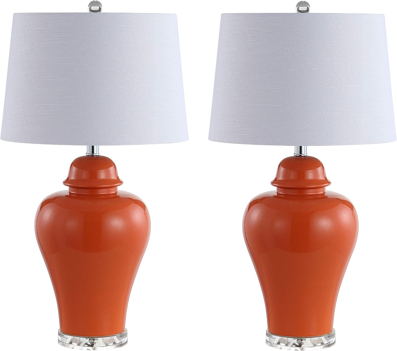 JONATHAN Y 27' Orange Ceramic Urn Table Lamp Set of 2 for Living Room, Bedside Nightstand Lamps for Bedroom, Farmhouse Decor with White Linen Shade, LED Bulbs Included (JYL4020B-SET2)