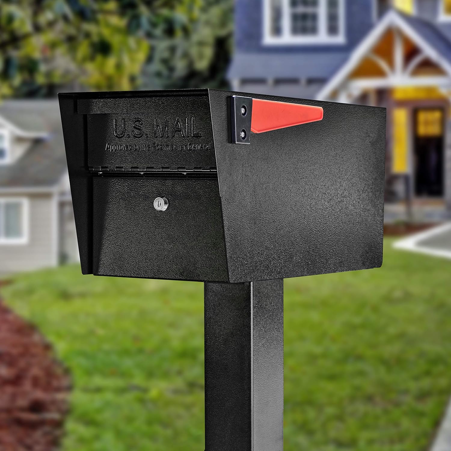 Mail Boss 7506 Mail Manager Curbside Locking Security Mailbox, Black, Large and Mail Boss 7127 Surface Mount, Black Mailbox Post