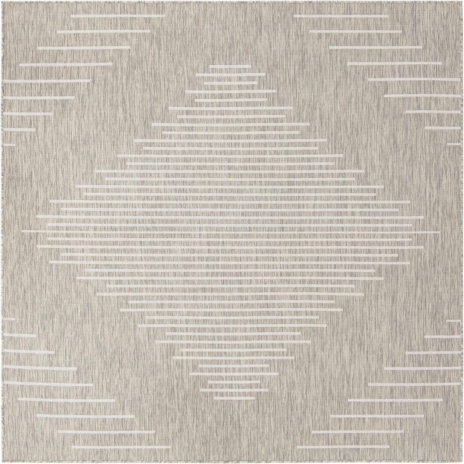 Unique Loom Outdoor Modern Collection Area Rug - Tambor (7' 1' Square, Gray/ Ivory)