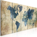 artgeist - Textured Canvas Wall Art World Map 59x24 in - 5pcs Painting Canvas Prints with Acrylic Gel Texture Picture Artwork Image - Contemporary Modern Photo Wall Home k-A-0415-b-m