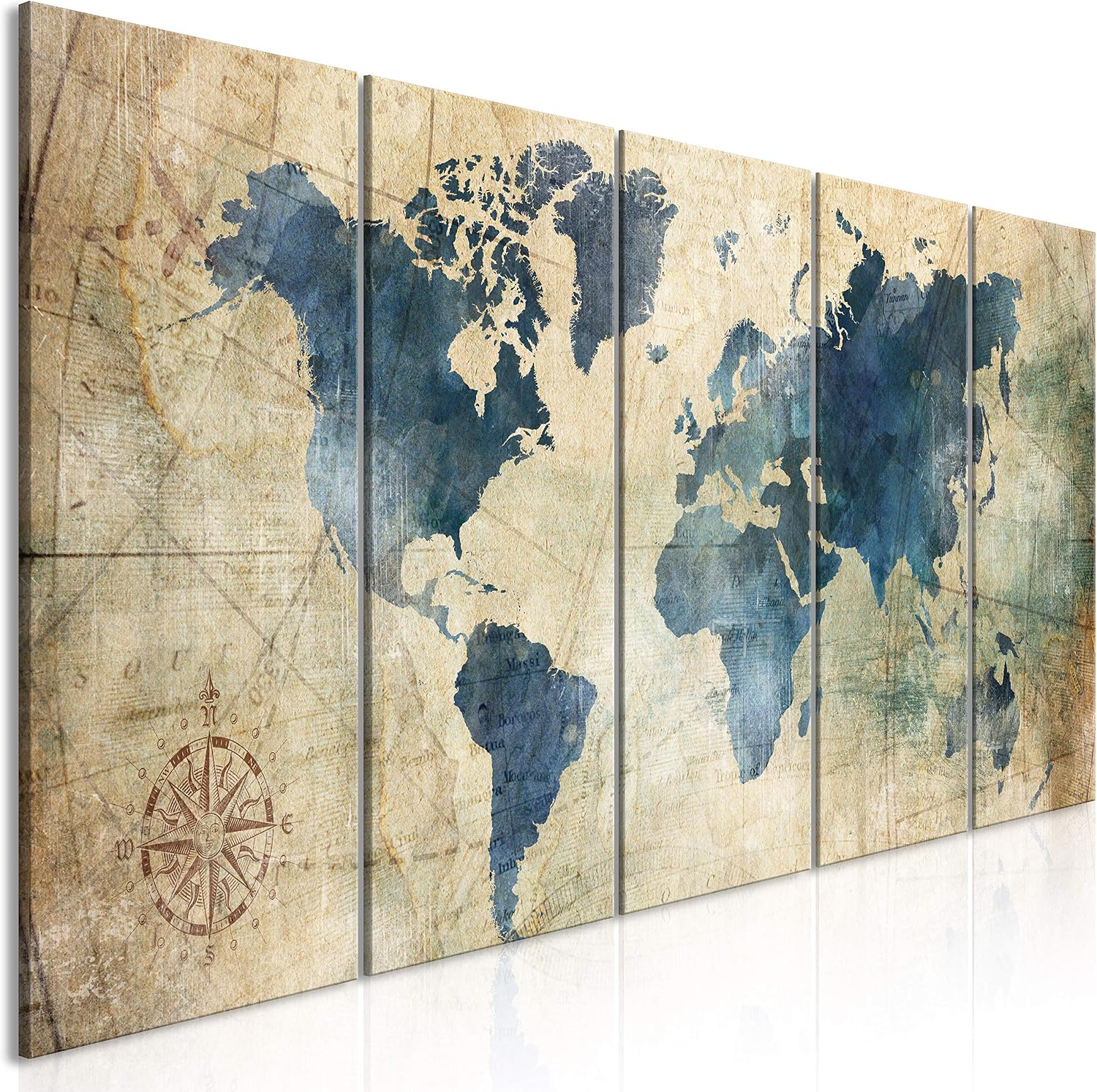 artgeist - Textured Canvas Wall Art World Map 59x24 in - 5pcs Painting Canvas Prints with Acrylic Gel Texture Picture Artwork Image - Contemporary Modern Photo Wall Home k-A-0415-b-m