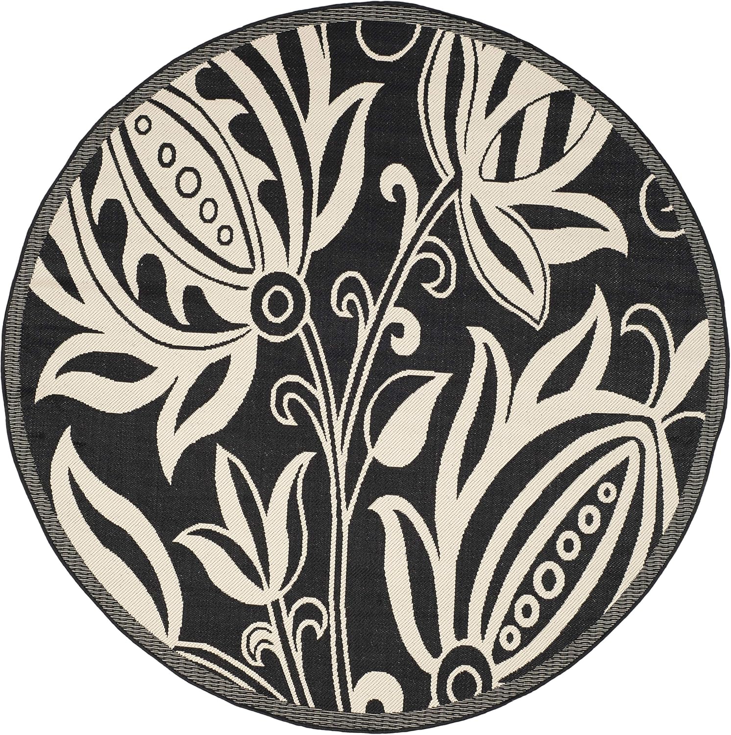 SAFAVIEH Courtyard Collection 7'10' Round Black / Sand CY2961 Floral Indoor/ Outdoor Waterproof Easy-Cleaning Patio Backyard Mudroom Area-Rug