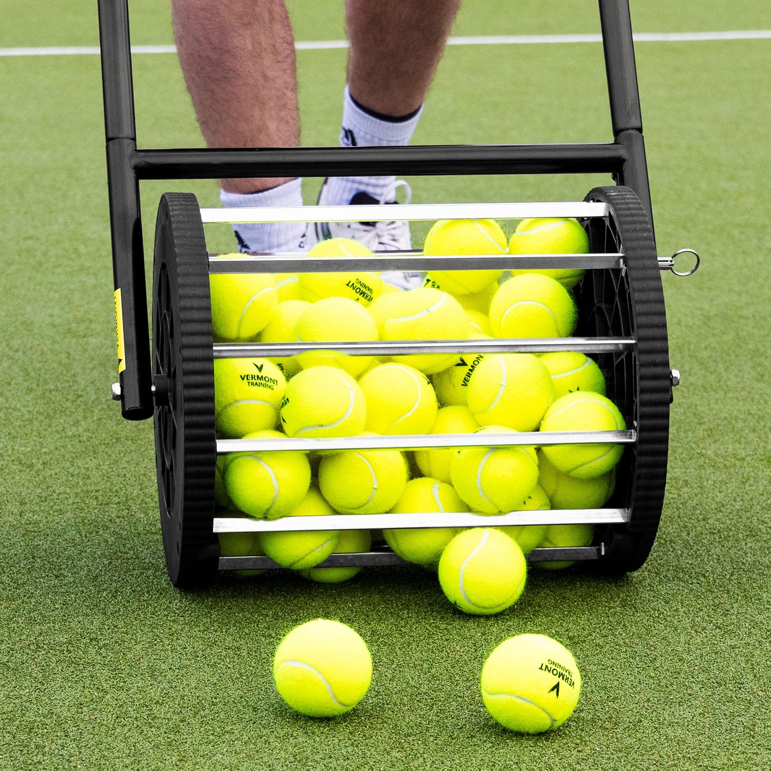 Vermont Tennis Ball Roller Mower & Hopper | 85 Ball Capacity - Convertible Pickup Roller Basket with Quick Release Pins - Lightweight, Durable Frame - Portable Training Equipment