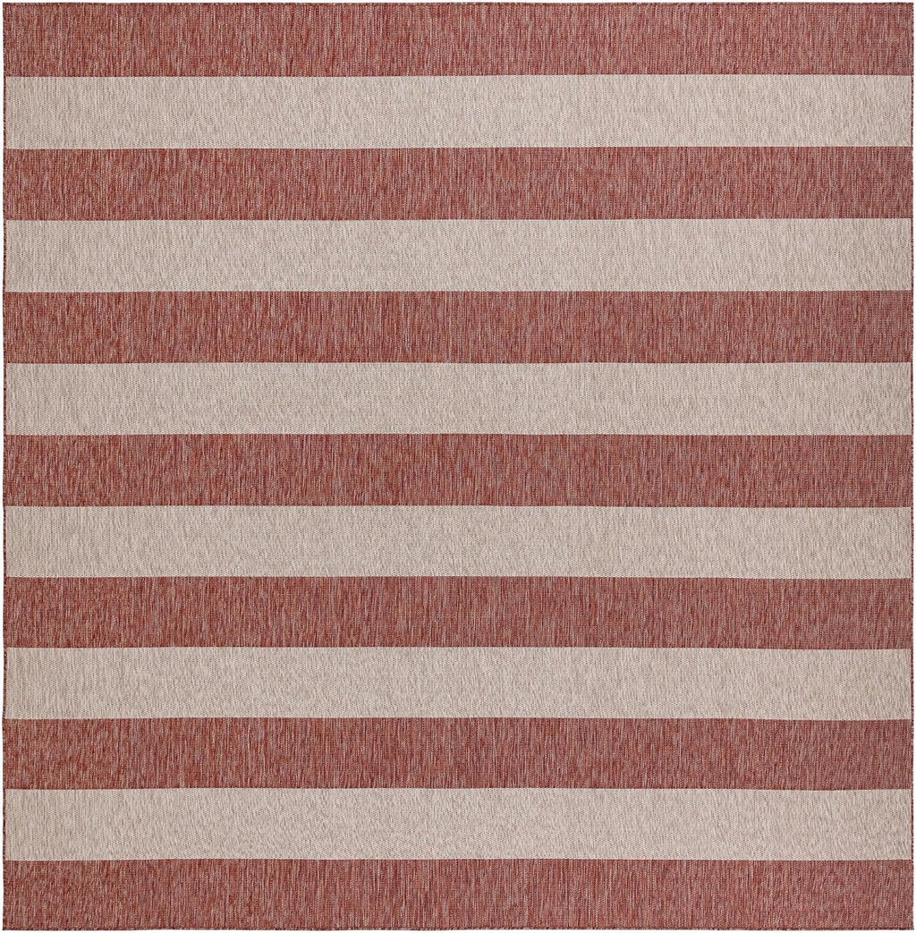 Unique Loom Outdoor Striped Collection Area Rug - Distressed Stripe (13' 1' Square Rust Red/Gray)