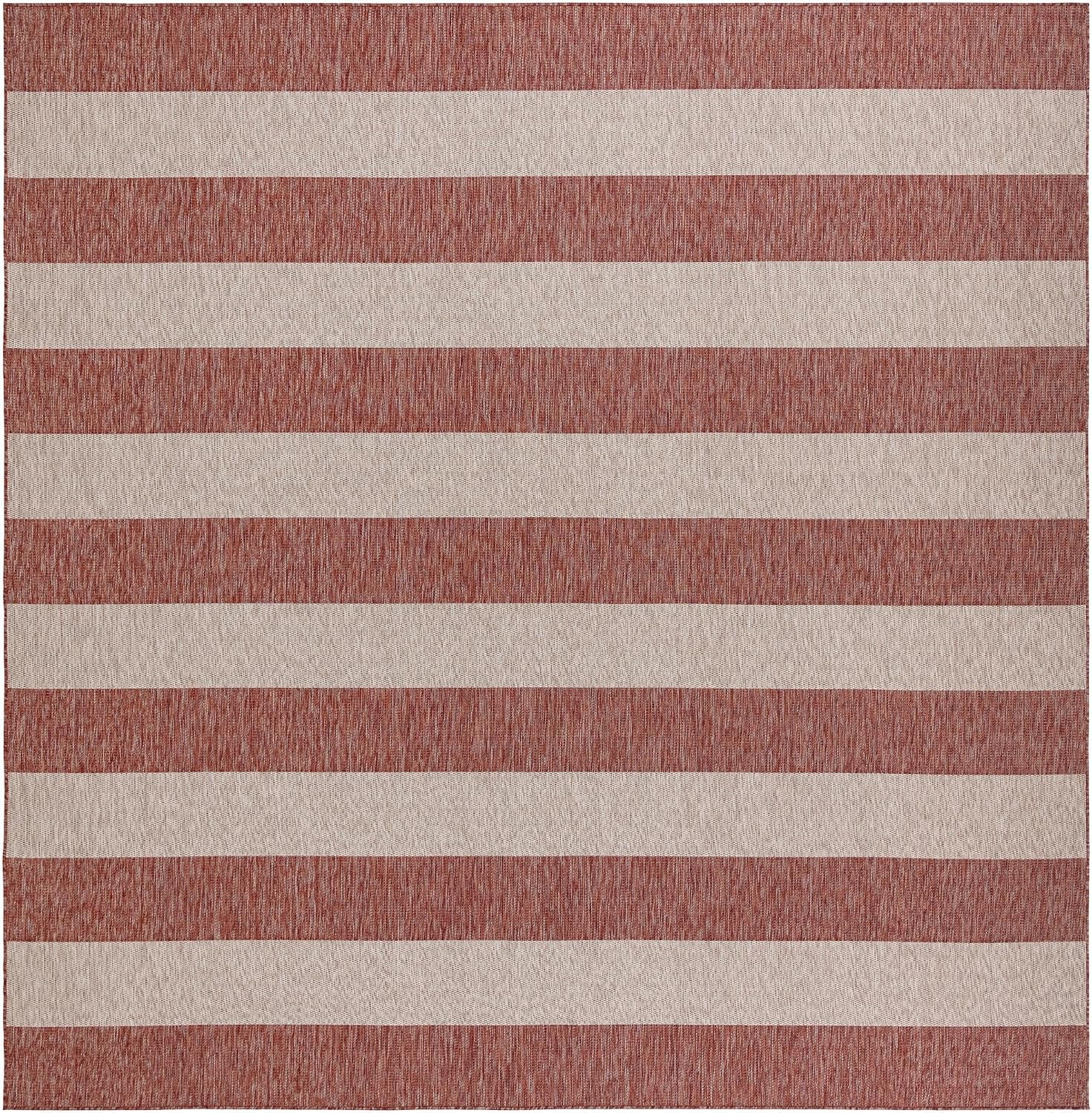Unique Loom Outdoor Striped Collection Area Rug - Distressed Stripe (13' 1' Square Rust Red/Gray)