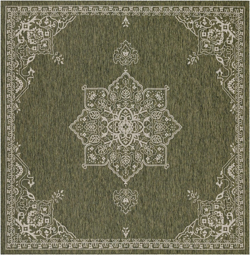 Unique Loom Outdoor Traditional Collection Area Rug - Antique (13' 1' Square Green/Ivory)