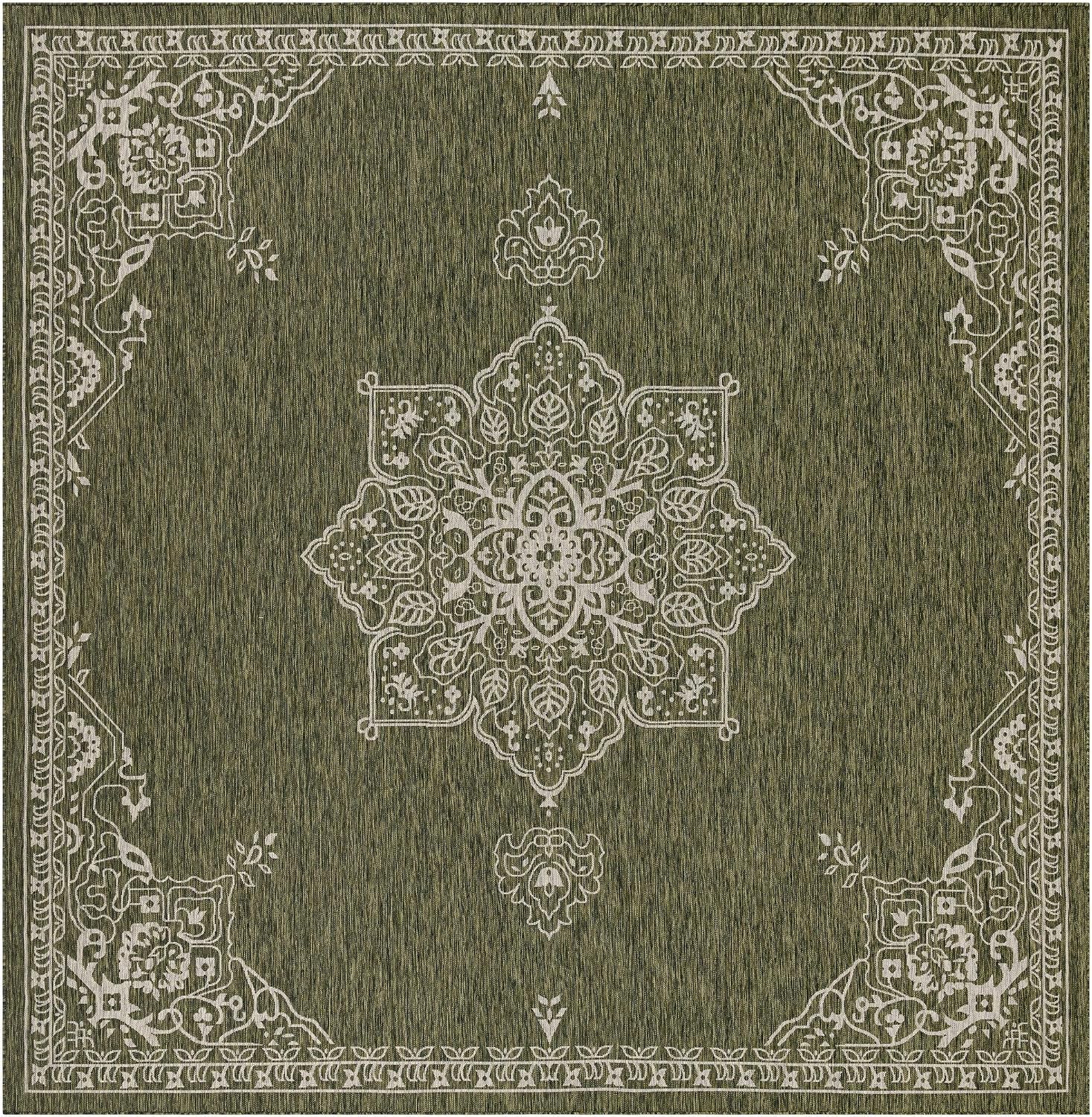 Unique Loom Outdoor Traditional Collection Area Rug - Antique (13' 1' Square Green/Ivory)