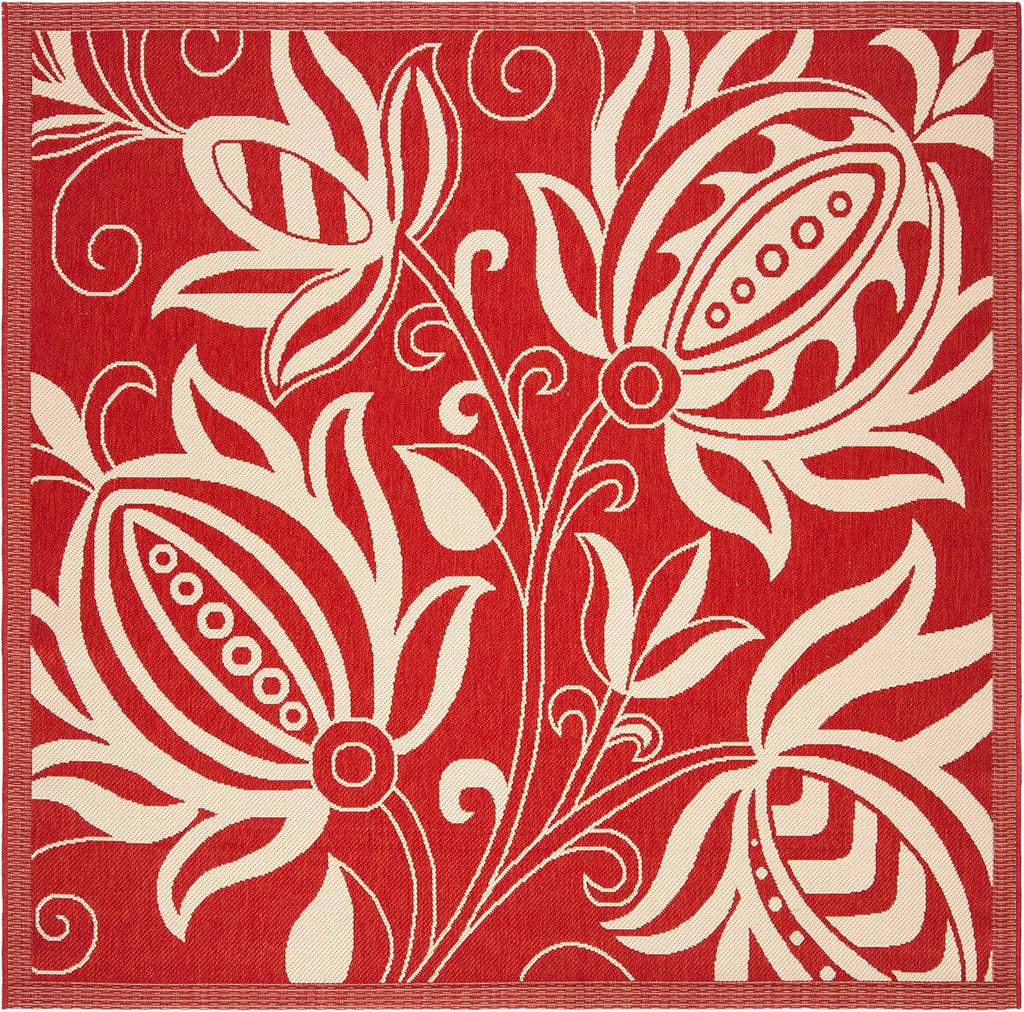 SAFAVIEH Washable Rug Outdoor Courtyard Collection - 7'10' Square, Red & Natural, Non-Shedding & Easy Cleaning, Ideal for Patio, Backyard, Mudroom (CY2961-3707)