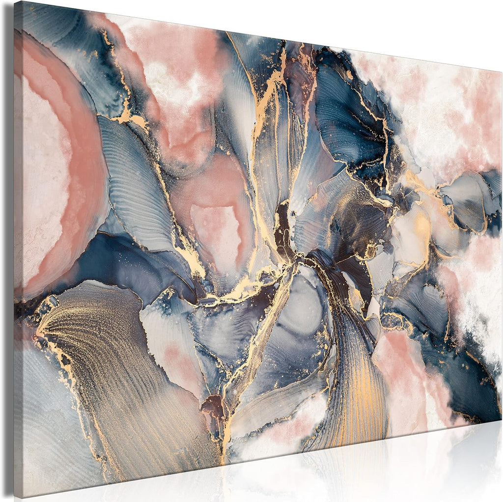 artgeist - Textured Canvas Wall Art Abstract 35x24 in - 1pcs Painting Canvas Prints with Acrylic Gel Texture - Picture Artwork Image - Contemporary Modern Wall Home Paint Stains Blue rosa f-C-0493-b-a