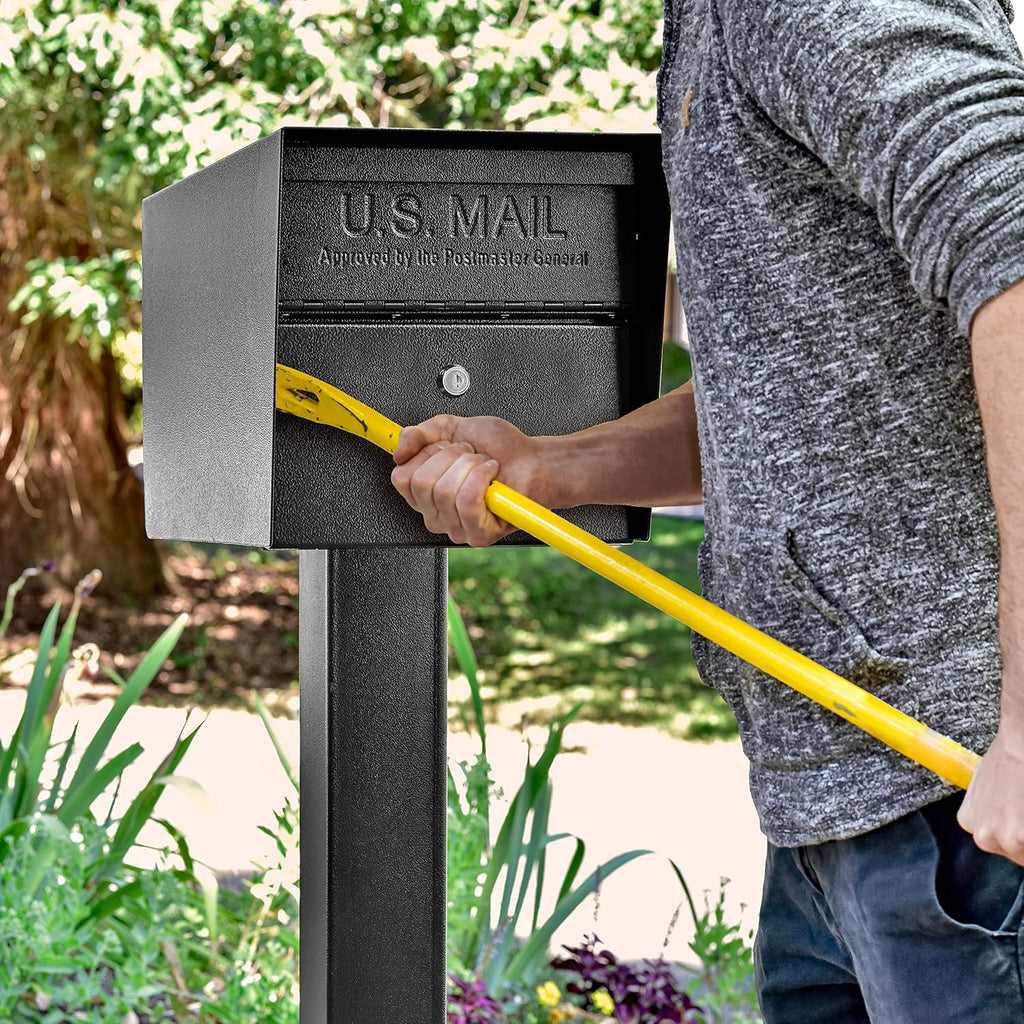 Mail Boss 7506 Mail Manager Curbside Locking Security Mailbox, Black, Large and Mail Boss 7127 Surface Mount, Black Mailbox Post