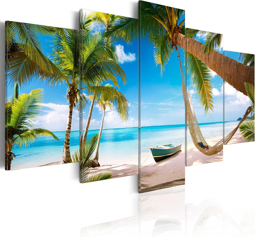 artgeist - Textured Canvas Wall Art Beach Sea 80x40 in - 5pcs Painting Canvas Prints with Acrylic Gel Texture Picture Artwork Image - Contemporary Modern Photo Wall Home 020112-20