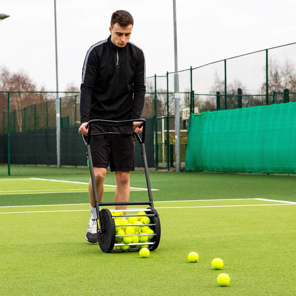 Vermont Tennis Ball Roller Mower & Hopper | 85 Ball Capacity - Convertible Pickup Roller Basket with Quick Release Pins - Lightweight, Durable Frame - Portable Training Equipment